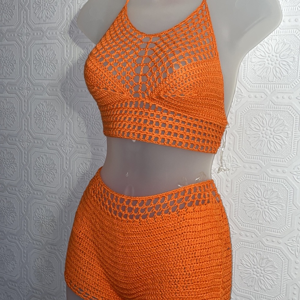 Orange Crochet Two piece swimsuit set